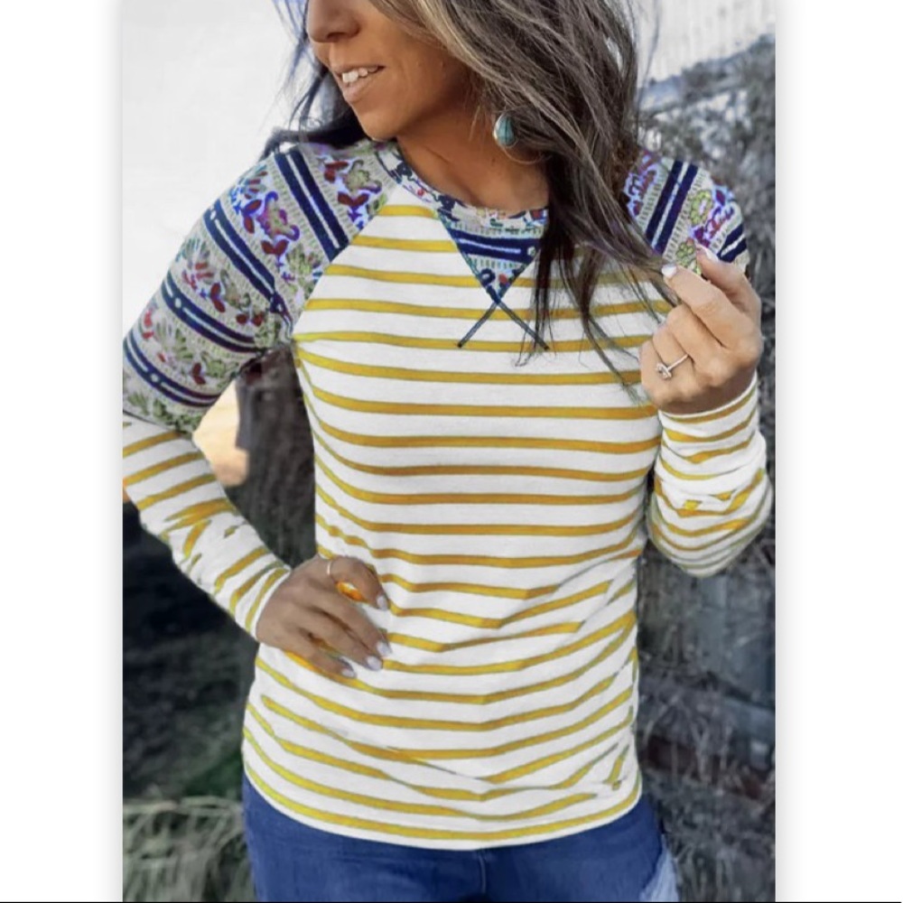 Striped/Floral Long Sleeve Top S/M/L/XL